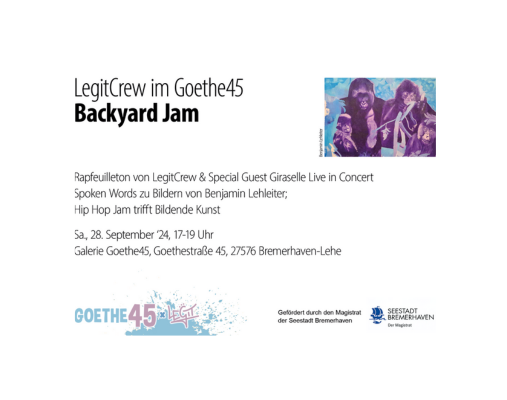 Einladung zum Backyard Jam in der Goethe 45 Hinterhof am Samstag den 28.09.2024 von 17-19 Uhr