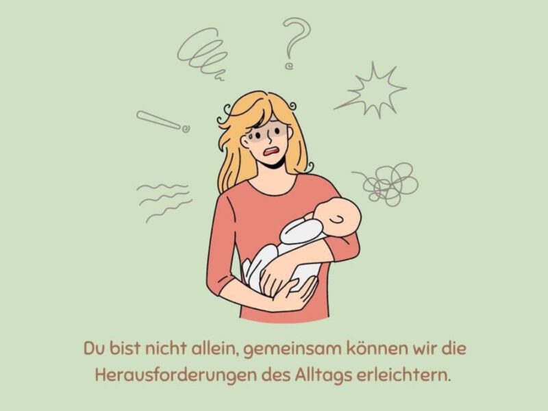 Mutter, die ein Baby im Arm hält.