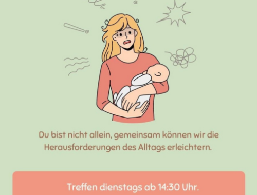 Mutter, die ein Baby im Arm hält.